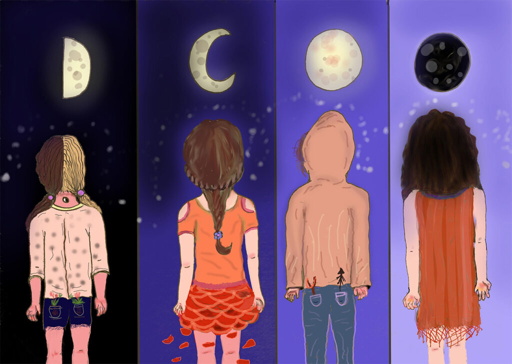 La luna tiene la fuerza de ser una guía de la noche y el juego de metáforas es la búsqueda de lo femenino.